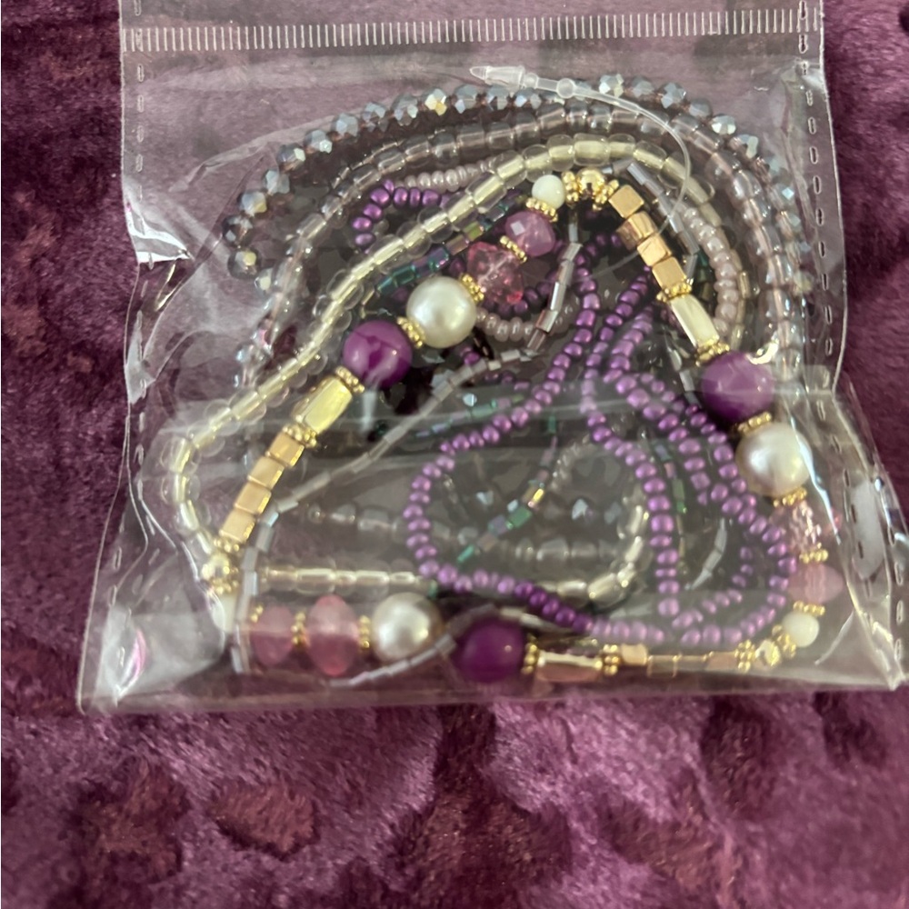 Elegant Purple and Gold Beaded Bracelet Set
